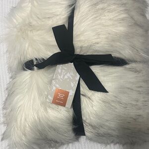 West Elm Plush Faux Fur Throw - Cream and Gray